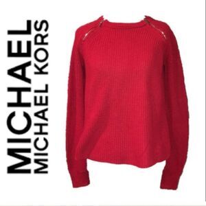 Michael Kors Red Shoulder Zip Sweater Sz XS women